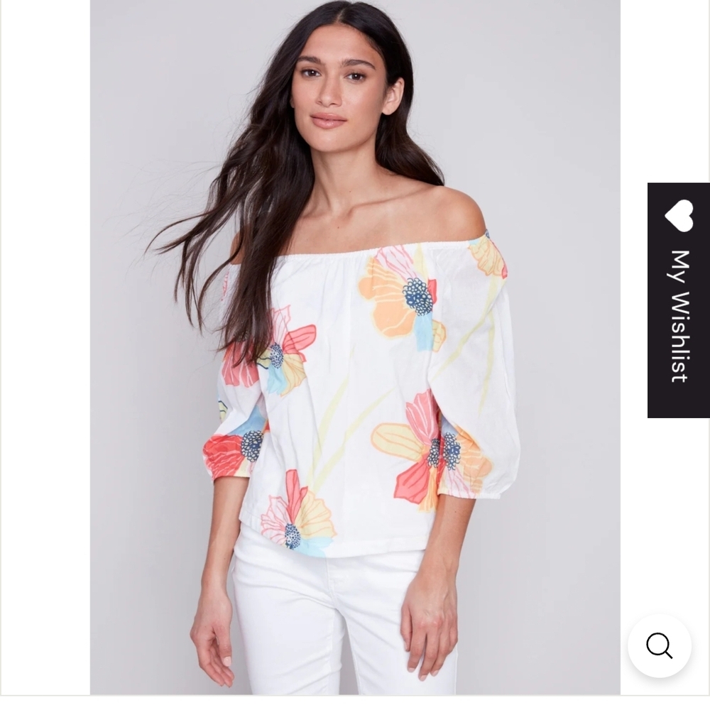 Floral Off-Shoulder Top - White with Multicolor Accents